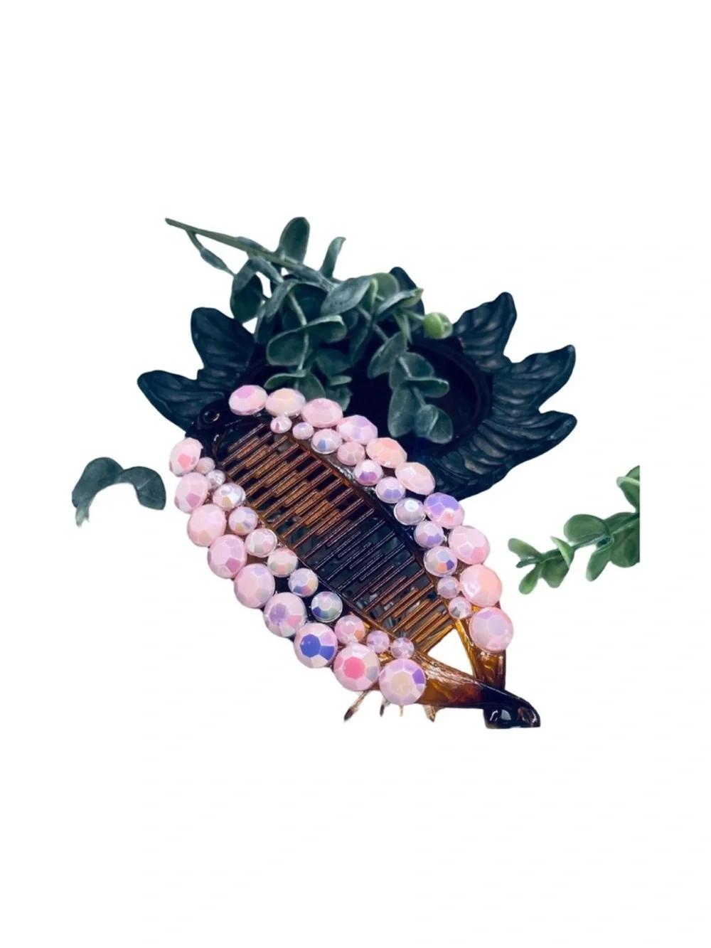 Elegant Pink Rhinestones Banana  Comb Clip FINAL PRICE DROP